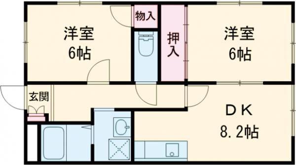 オーベルジュ紫竹山I(2DK/2階)の間取り写真