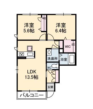 シャ一メゾン アミティエ A棟(2LDK/1階)の間取り写真