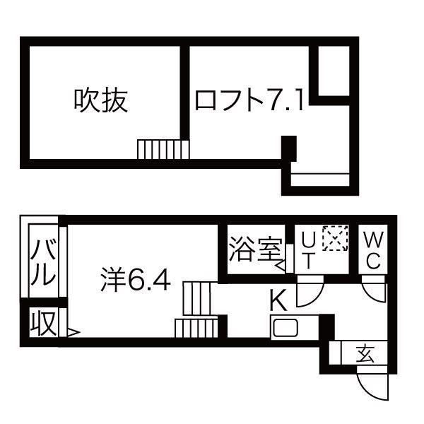 STELLA星宮(1K/2階)の間取り写真