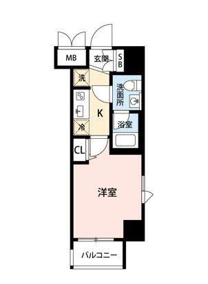 マイナビSTAY早稲田鶴巻町サウス(1K/6階)の間取り写真