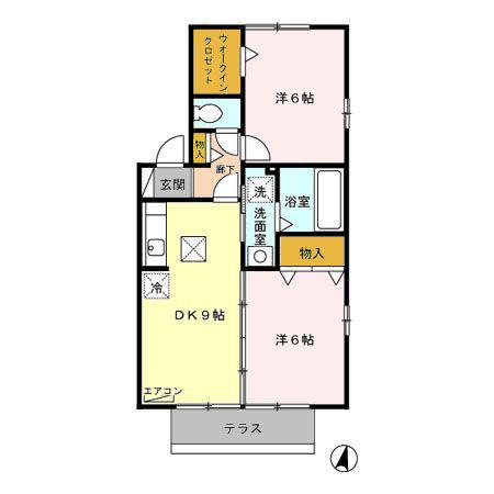 エスパーダB棟(2DK/1階)の間取り写真