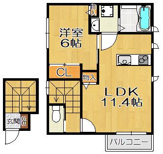 カーサ リンダCASA LINDA(1LDK/2階)の間取り写真