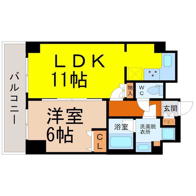 プレサンス鶴舞グリーンパーク(1LDK/14階)の間取り写真