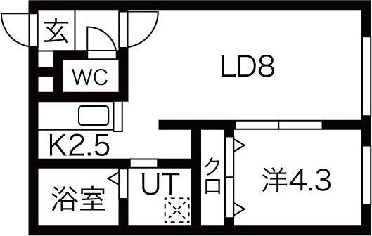 ”USUL”菊水(1LDK/1階)の間取り写真