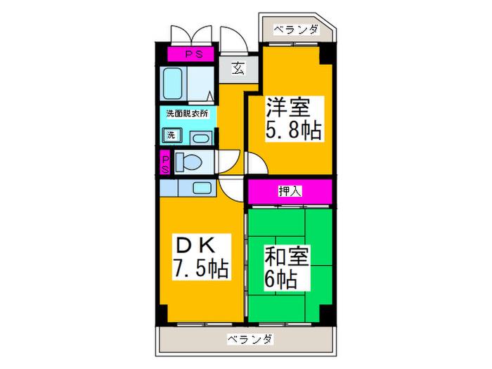 いなたにマンション(2DK/2階)の間取り写真