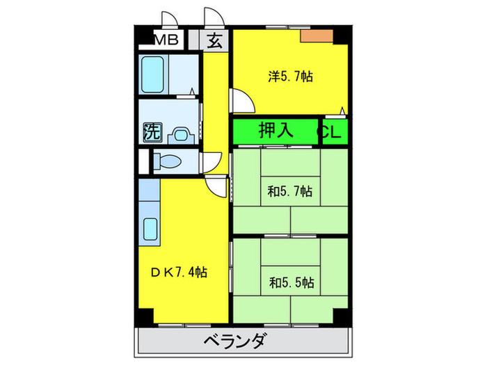 ルミエール花園(3DK/4階)の間取り写真