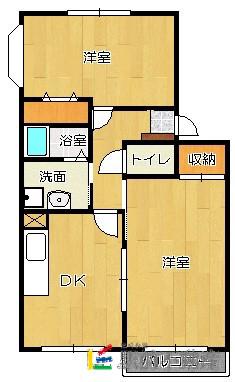レークヒルズ希みが丘弐番館(2DK/2階)の間取り写真