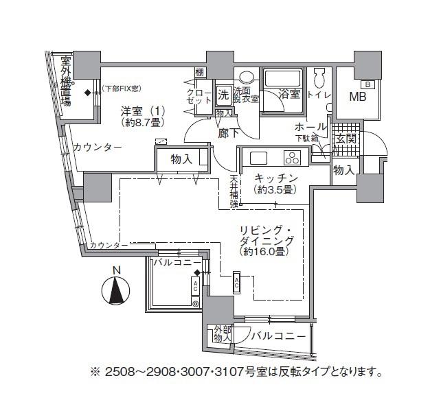 アクティ汐留(1LDK/27階)の間取り写真