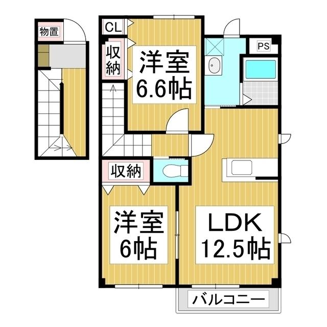 セレーノヒナザワB(2LDK/2階)の間取り写真