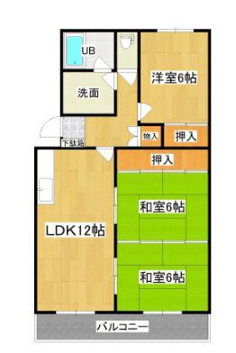 リバーコート大産(3LDK/4階)の間取り写真