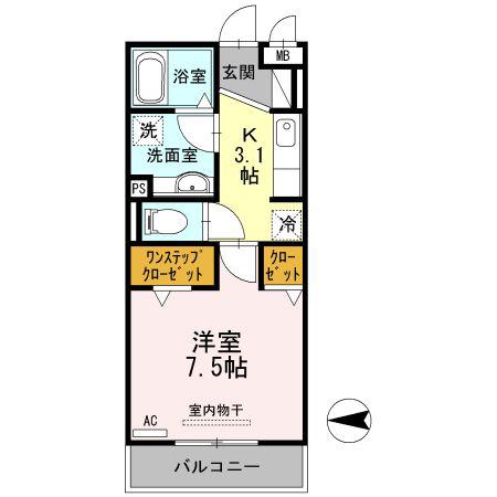 カーサ安倍川(1K/3階)の間取り写真