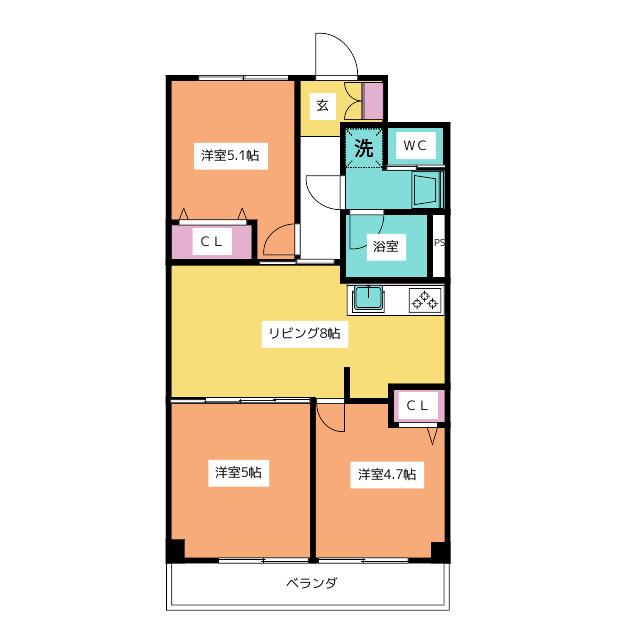 サンシュウ常盤台第二コーポ(3LDK/3階)の間取り写真