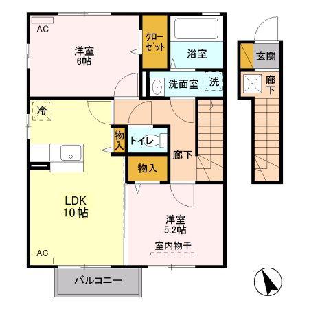 エルヴィレッジE(2LDK/2階)の間取り写真