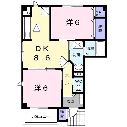 グレースB(2DK/1階)の間取り写真