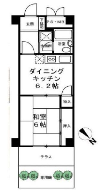 道灌山リハイム(1DK/1階)の間取り写真