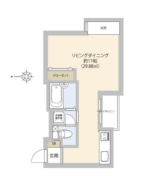 GROW PLACE 三軒茶屋(ワンルーム/1階)の間取り写真