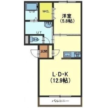 CASA APRIEカーサ アプリーレ(1LDK/4階)の間取り写真