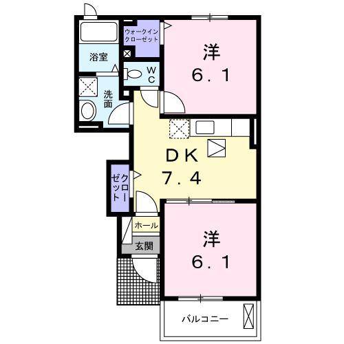 エレガンシアE(2DK/1階)の間取り写真