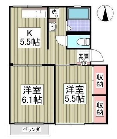 赤見台アネックス(2DK/2階)の間取り写真