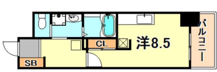WILLDO浜崎通(ワンルーム/9階)の間取り写真