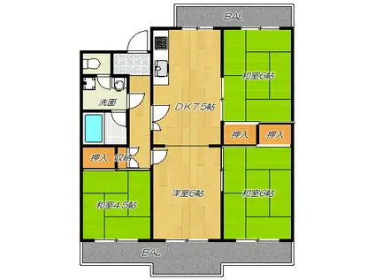 住道駅前19棟(4DK/4階)の間取り写真