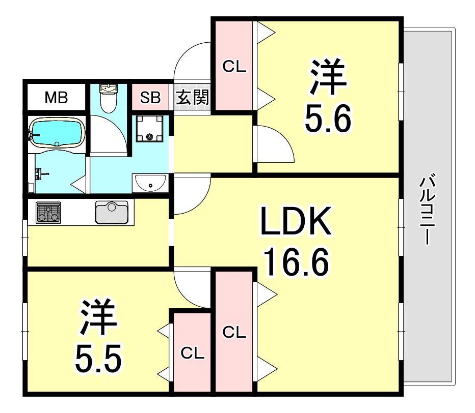 コーポ・つつじが丘(2LDK/4階)の間取り写真