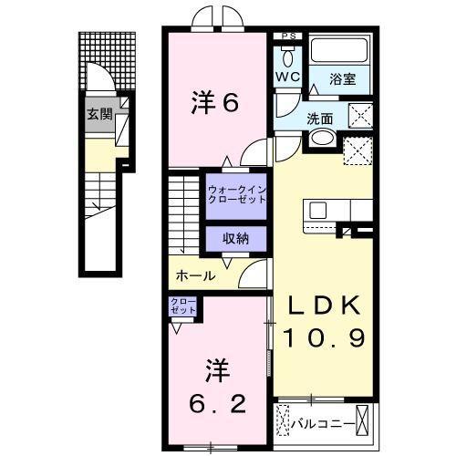 ベルマーレ津浦(2LDK/2階)の間取り写真