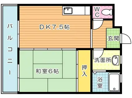 コンプレート中津口(1DK/3階)の間取り写真
