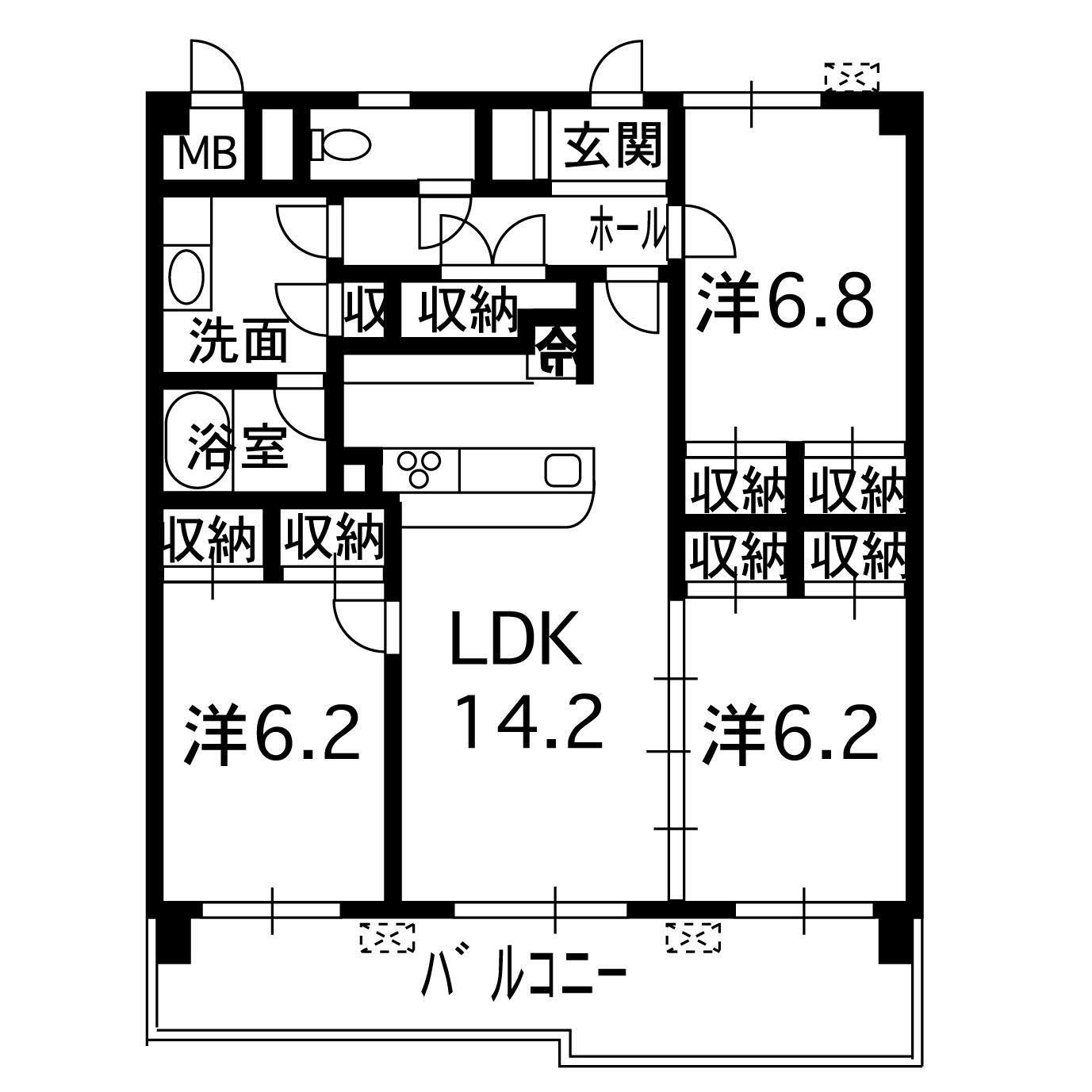 ラ・ブリーズ菊陽(3LDK/5階)の間取り写真
