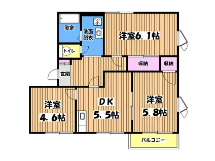 タウンホ-ム二分方B(3DK/2階)の間取り写真