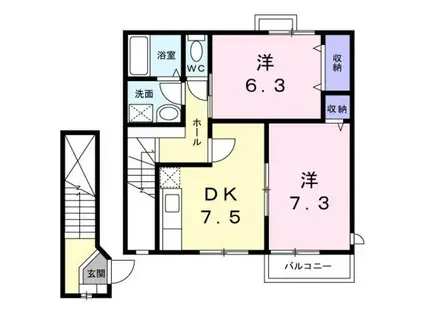 メゾン・シェーヌA(2DK/2階)の間取り写真