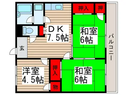 ＪＲ武蔵野線 東所沢駅 徒歩8分 3階建 築37年(3DK/2階)の間取り写真