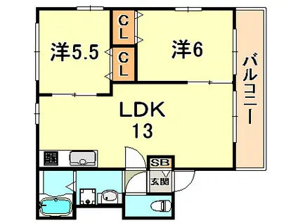 メゾンクレール(2LDK/2階)の間取り写真