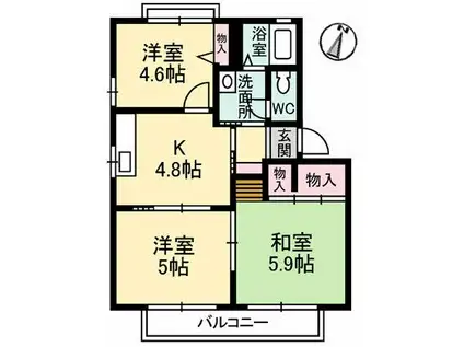 ロイヤル田坂 B棟(3K/2階)の間取り写真