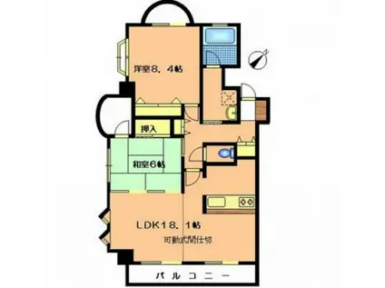 ＪＲ可部線 緑井駅 徒歩7分 6階建 築23年(2LDK/4階)の間取り写真