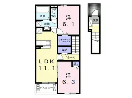 ザ・ビレッジグリーン木ノ本III(2LDK/2階)の間取り写真