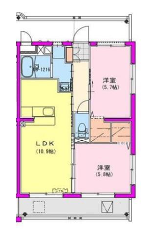 ルミナス下川東(2LDK/4階)の間取り写真