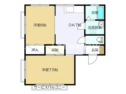 ハルヤマハイツ星が丘(2DK/1階)の間取り写真