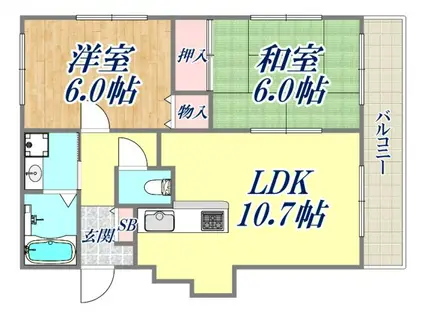 アミューズ甲東園(2LDK/3階)の間取り写真