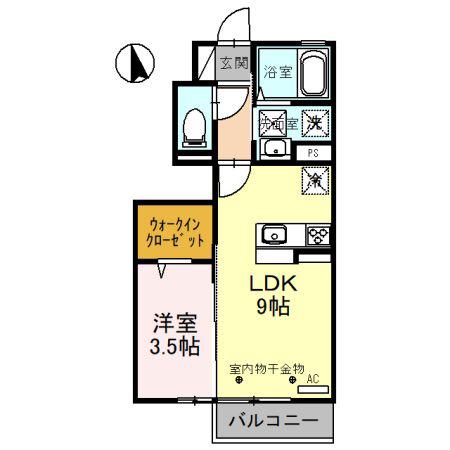 グランドコート東富山 B棟(1LDK/1階)の間取り写真