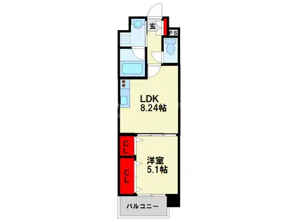 インフィールド枝光(1LDK/4階)の間取り写真
