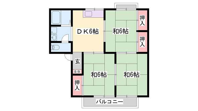 ハイネス北平野 B棟(3DK/1階)の間取り写真