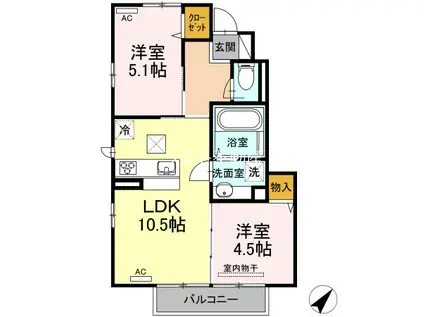 ジェンティーレ・ジン平佐(2LDK/1階)の間取り写真