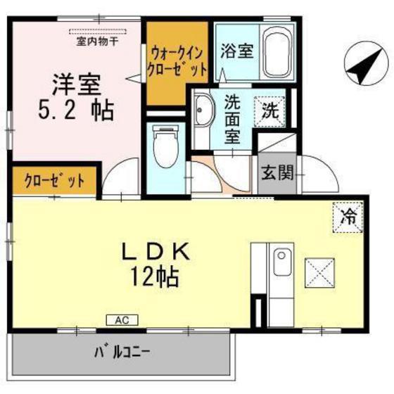 ルクプルC棟(1LDK/1階)の間取り写真