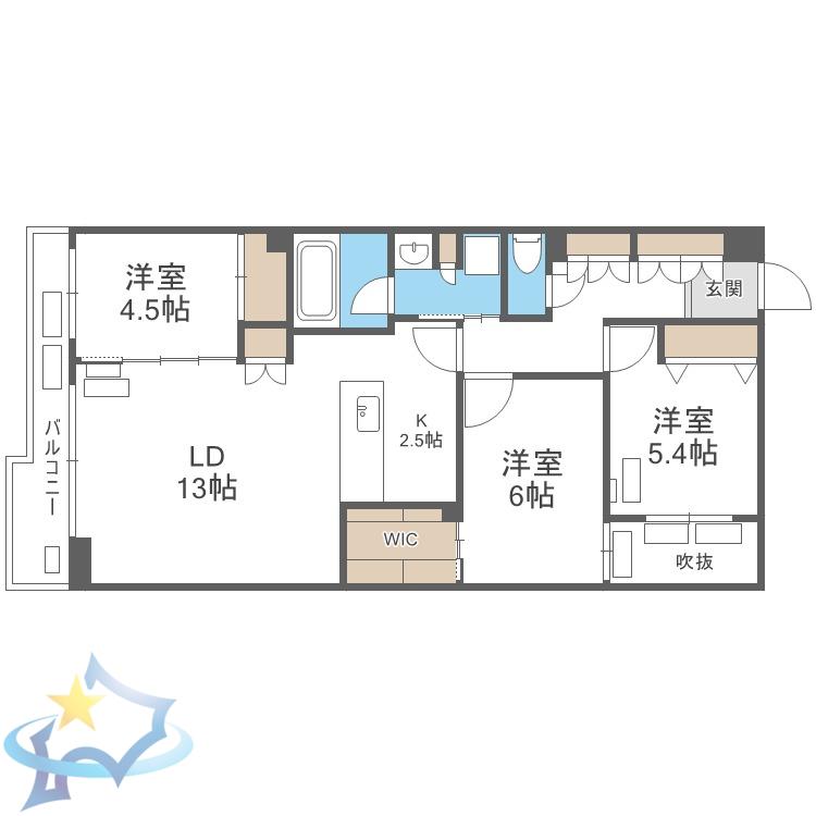 SーRESIDENCE南円山BLAZE(3LDK/3階)の間取り写真