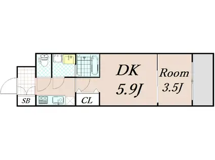 エスリードレジデンス大阪谷町ザ・マークス(2K/5階)の間取り写真