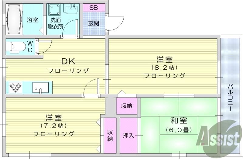 シティハイム レジデンス(3DK/1階)の間取り写真
