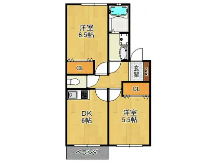 紅葉ヶ丘フォーテックⅡ(2DK/2階)の間取り写真