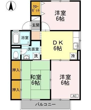 フォンティーヌ D(3DK/2階)の間取り写真