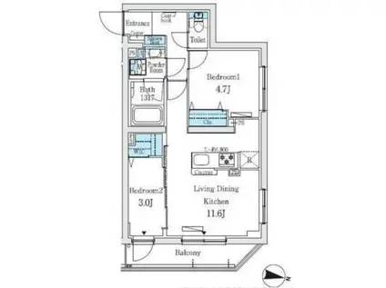 プライムブリス中野富士見町I(2LDK/4階)の間取り写真